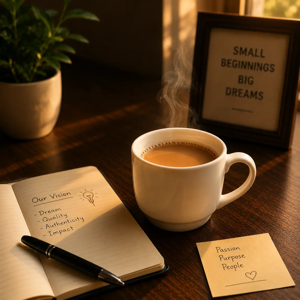 Chai cup on wooden table